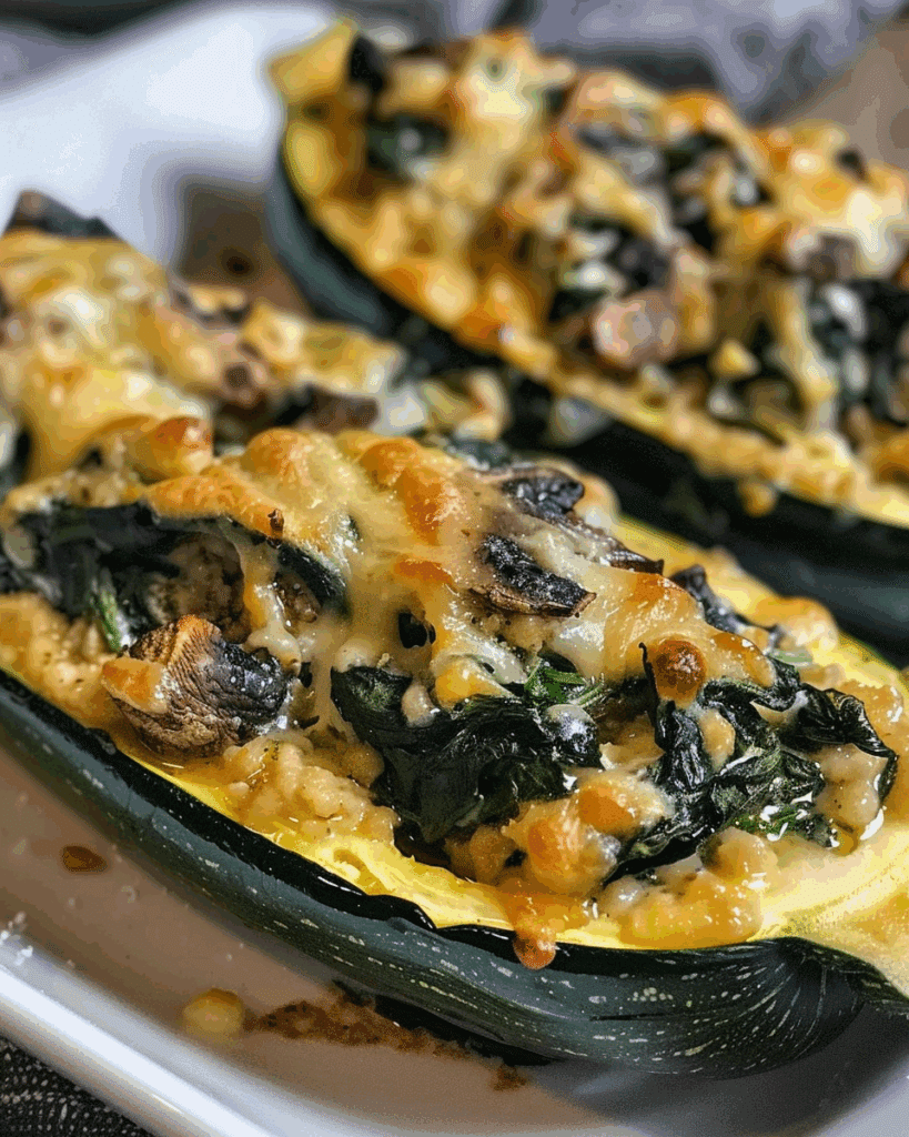 Spinach, Mushroom, and Ricotta Stuffed Zucchini