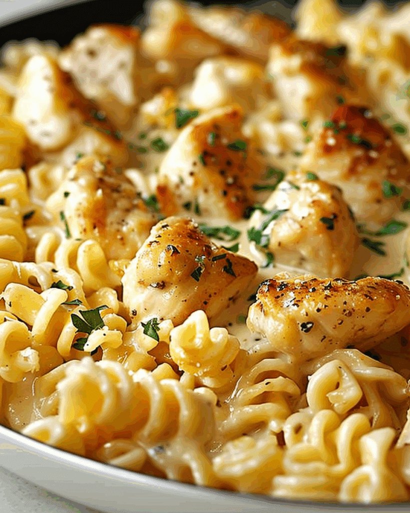 Creamy Garlic Butter Chicken & Rotini in Parmesan Sauce