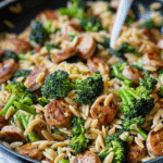 Chicken Sausage, Broccoli, and Orzo Skillet