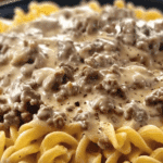 Chesy Ground Beef Stroganoff Pasta Casserole
