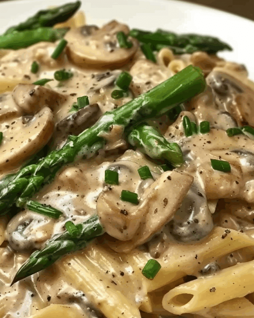 Creamy Mushroom and Asparagus Chicken Penne