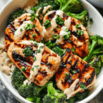 Grilled Chicken & Broccoli Bowls with Creamy Garlic Sauce