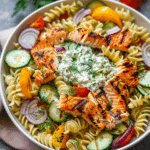 Grilled Salmon Tzatziki Pasta Salad Bowl