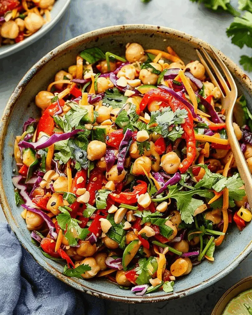 Chopped Thai-Inspired Chickpea Salad with Curry Peanut Dressing