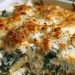 Spinach Chicken Casserole with Cream Cheese and Mozzarella