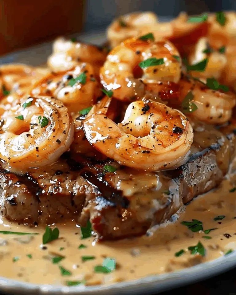Steak Topped with Creamy Cajun Shrimp Sauce