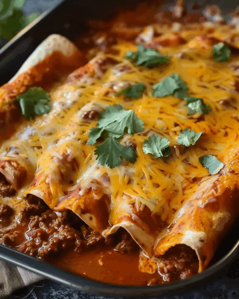 Beef Enchiladas with Extra Cheese on Top