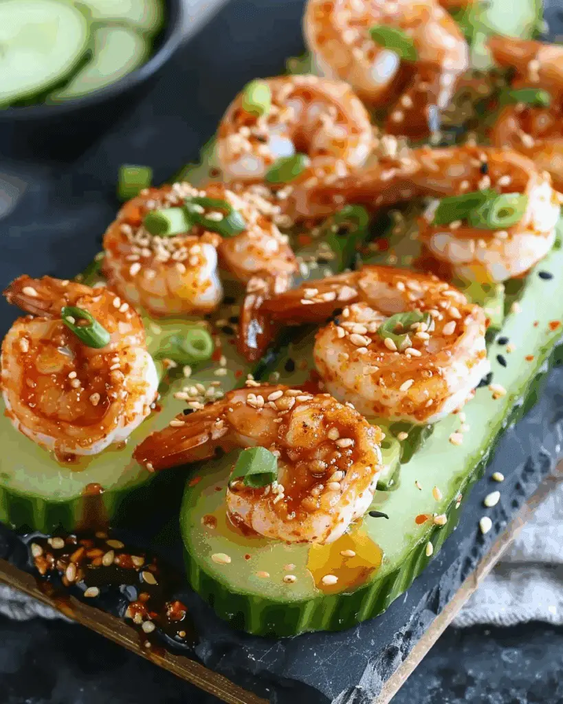 Spicy Shrimp Cucumber Sushi Boats
