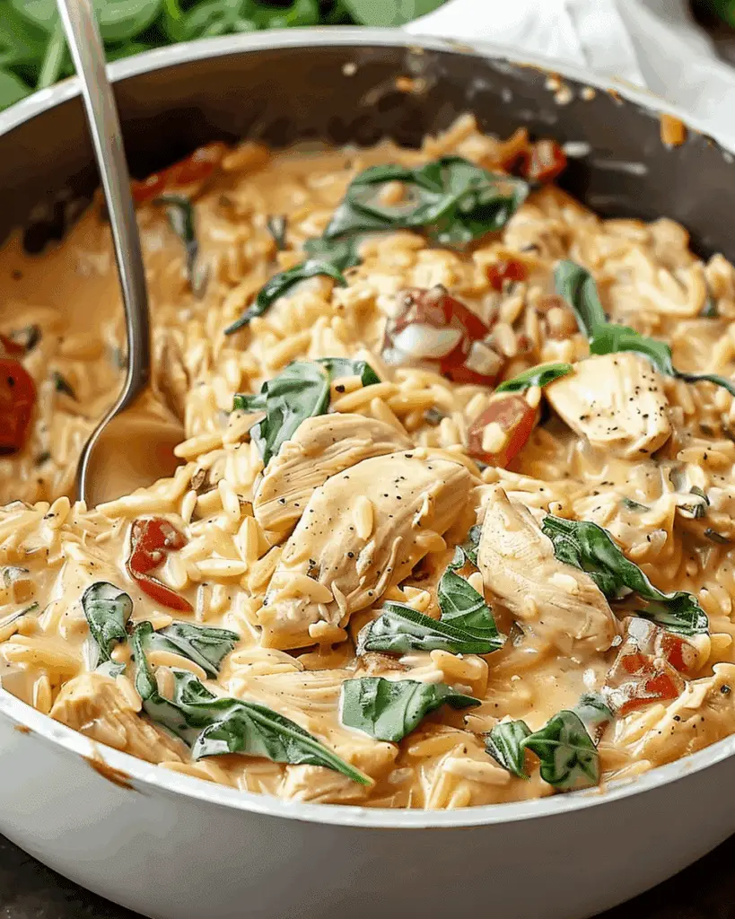 Slow Cooker Creamy Tuscan Chicken Orzo