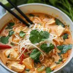 Cozy Thai Red Curry Noodle Soup with Chicken, Coconut Milk & Herbs