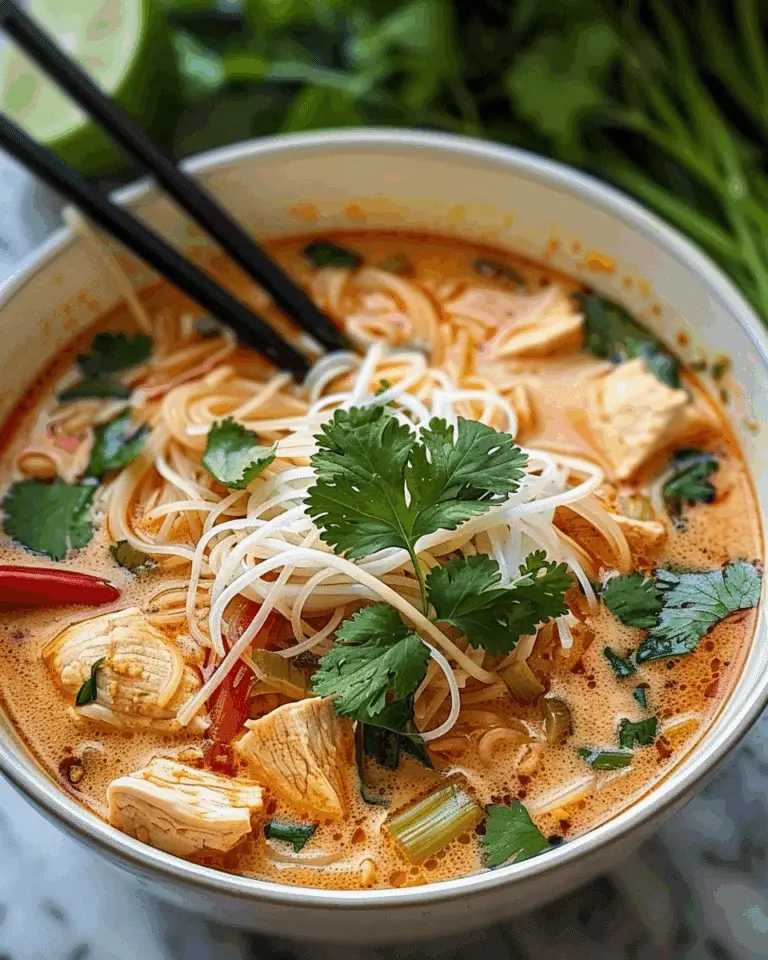 Cozy Thai Red Curry Noodle Soup with Chicken, Coconut Milk & Herbs