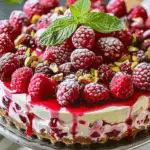 Elegant Pistachio Raspberry Crunch Cheesecake