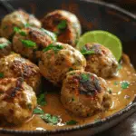 Thai-Inspired Chicken Meatballs with Creamy Peanut Sauce