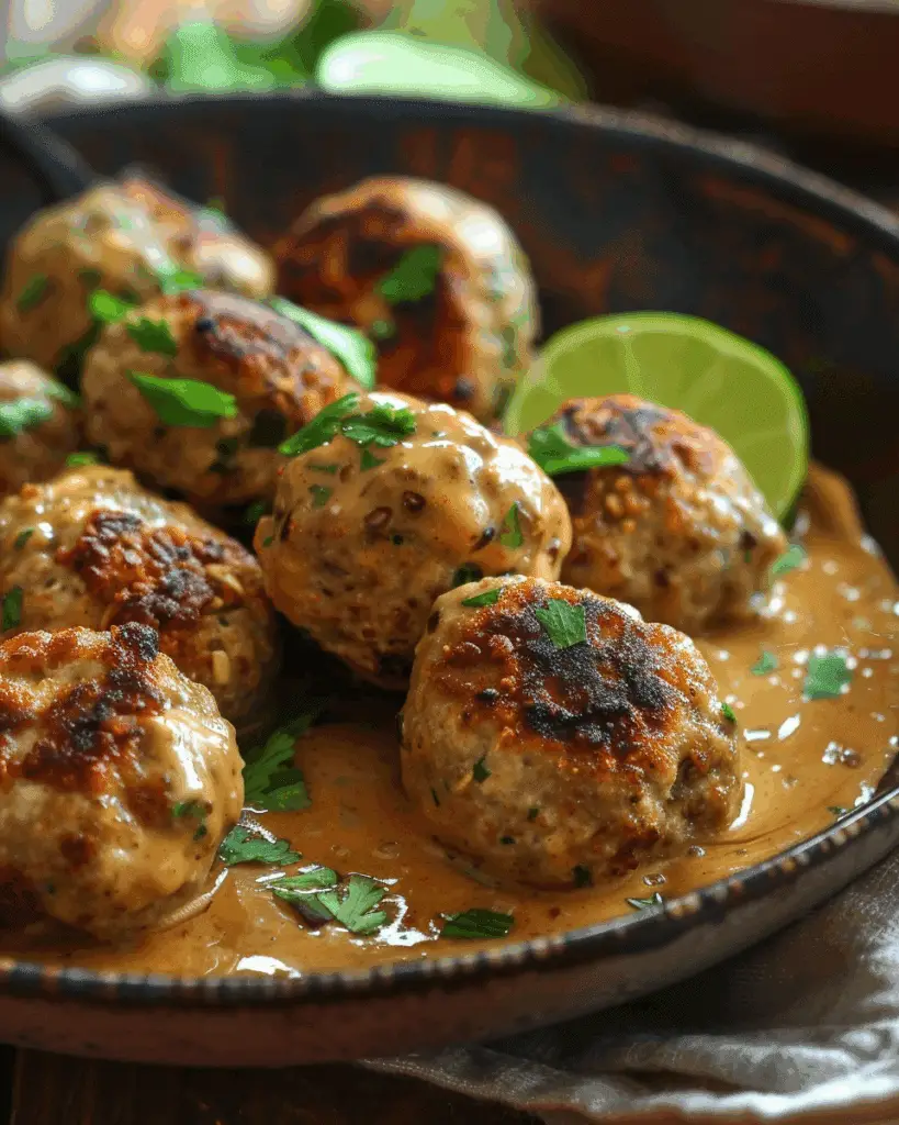 Thai-Inspired Chicken Meatballs with Creamy Peanut Sauce