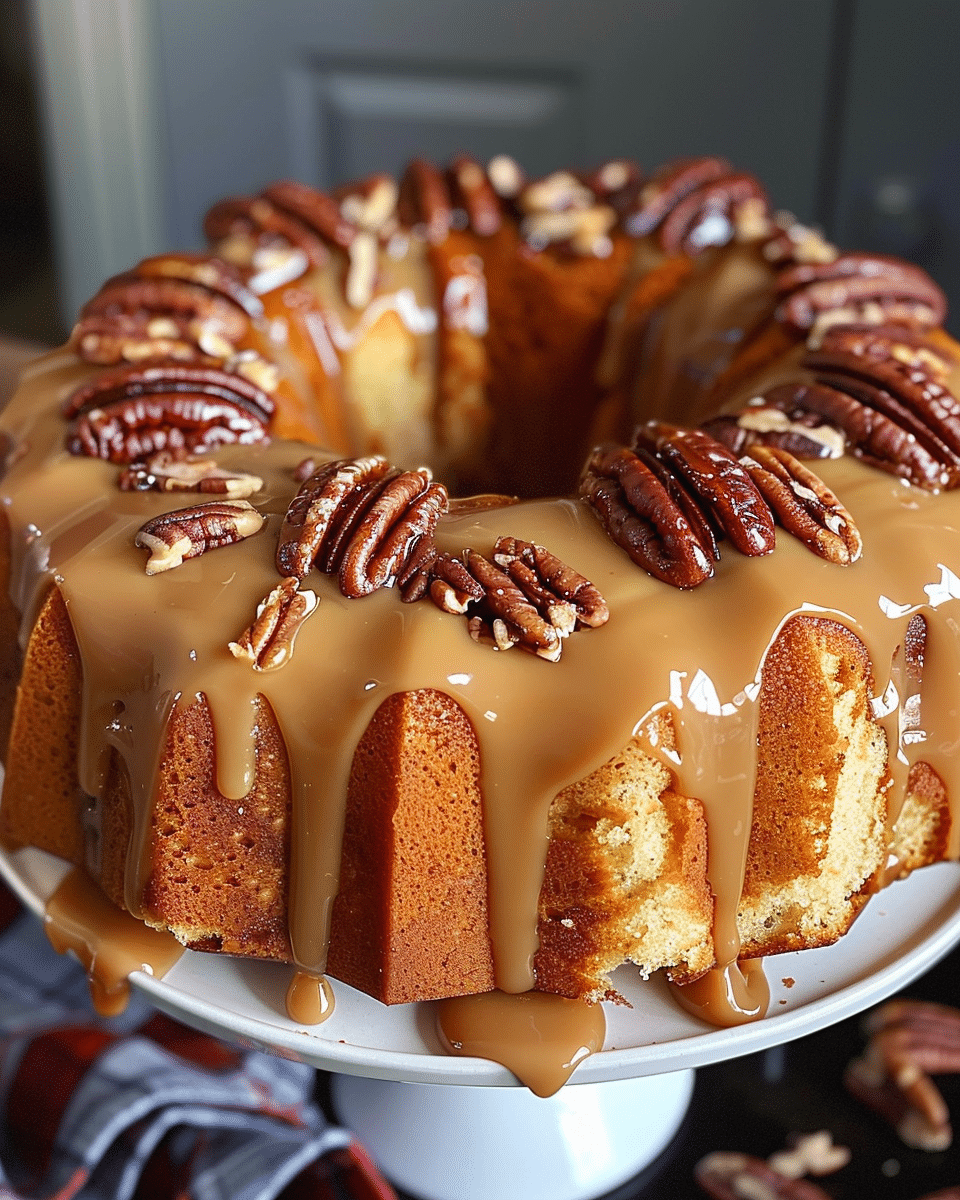 Butter Pecan Pound Cake with Caramel Glaze