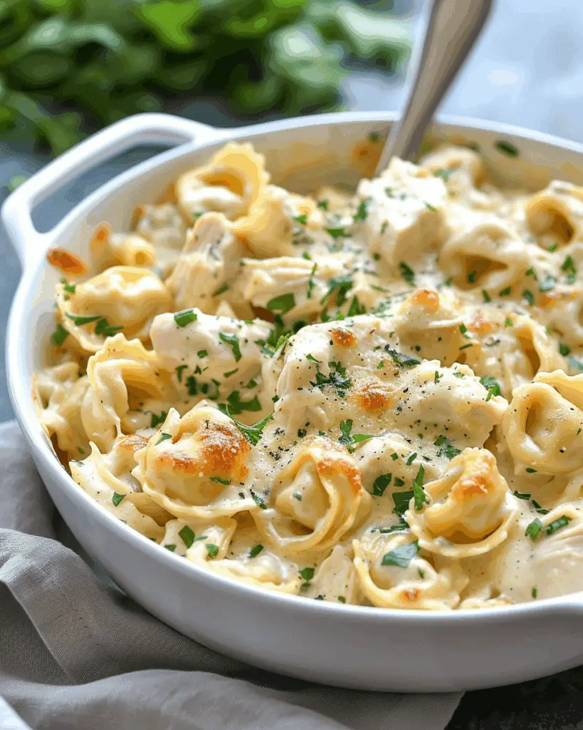 Dump-and-Bake Chicken Alfredo Tortellini Casserole