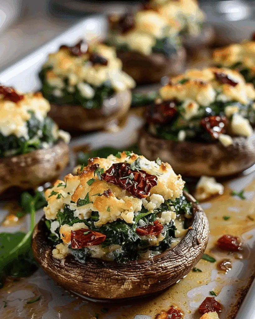 Spinach, Feta, and Sun-Dried Tomato Stuffed Mushrooms