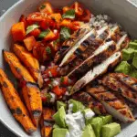 Ultimate Grilled Chicken Power Bowl with Sweet Potato Wedges & Fresh Salsa