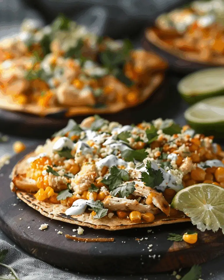 Street Corn Chicken Tostada Melts with Cilantro Lime Cream