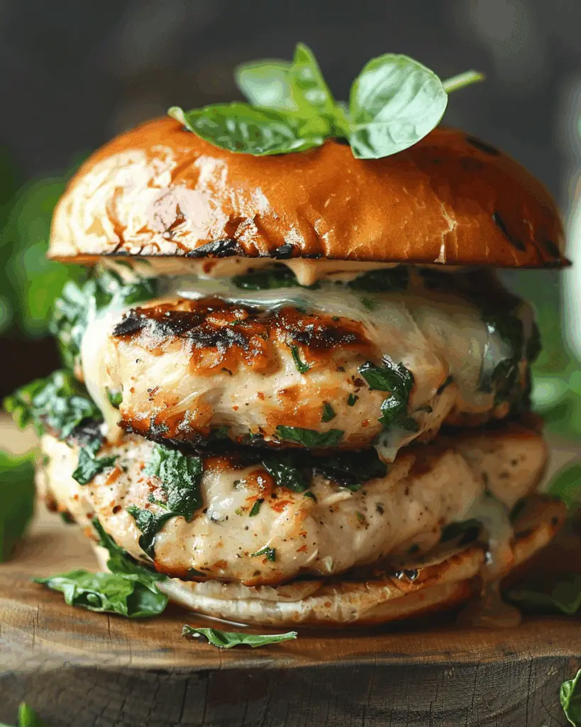 White Cheddar and Spinach Chicken Burgers