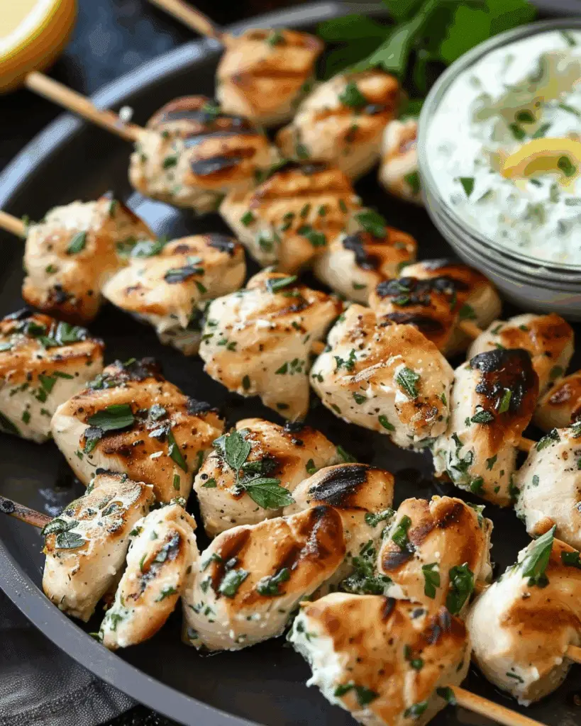 Greek Lemon Chicken Skewers with Tzatziki Sauce