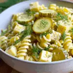 Tangy Dill Pickle Pasta Salad with Cheddar Cubes