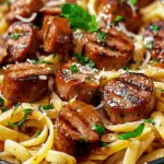 Sticky Honey Garlic Sausage Pasta Skillet