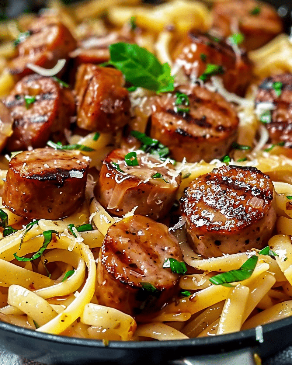Sticky Honey Garlic Sausage Pasta Skillet