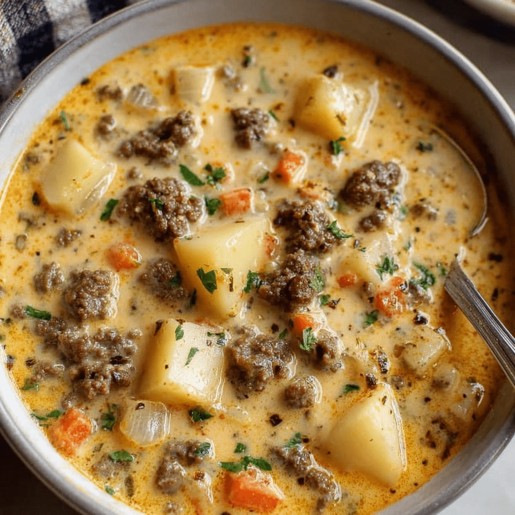 Crockpot Creamy Potato & Hamburger Soup Recipe - Recipe Image