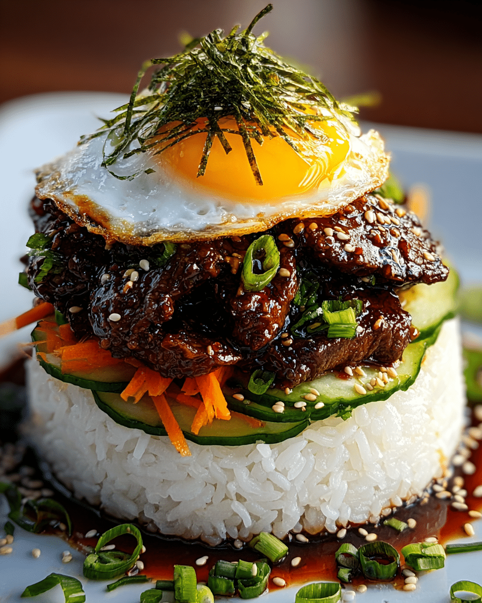 Korean BBQ Beef Rice Stack Recipe
