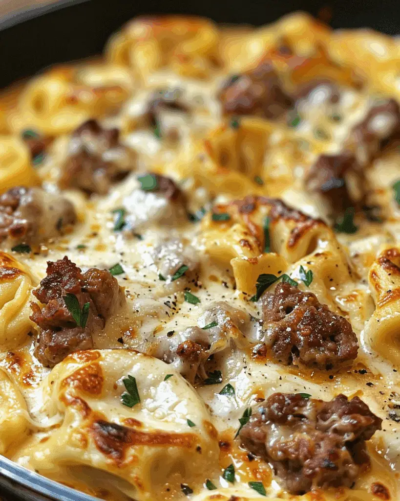 Cheesesteak Tortellini in Rich Provolone Sauce