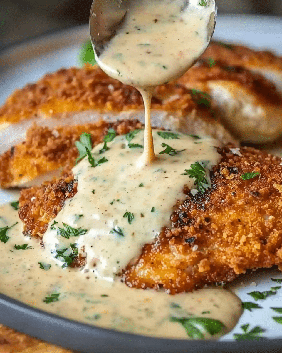 Parmesan Crusted Chicken with Creamy Garlic Sauce