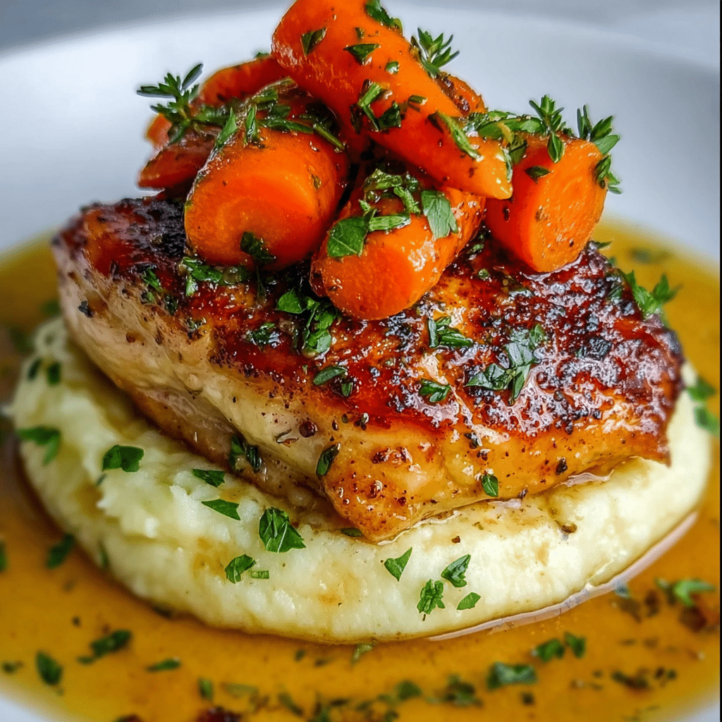 GARLIC HERB CHICKEN WITH MASHED POTATOES AND GLAZED CARROTS Recipe - Recipe Image