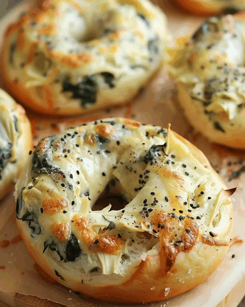 Cheesy Spinach-Artichoke Bagels