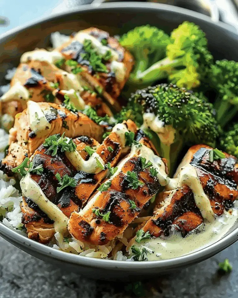 Best Grilled Chicken & Broccoli Bowls with Creamy Garlic Sauce