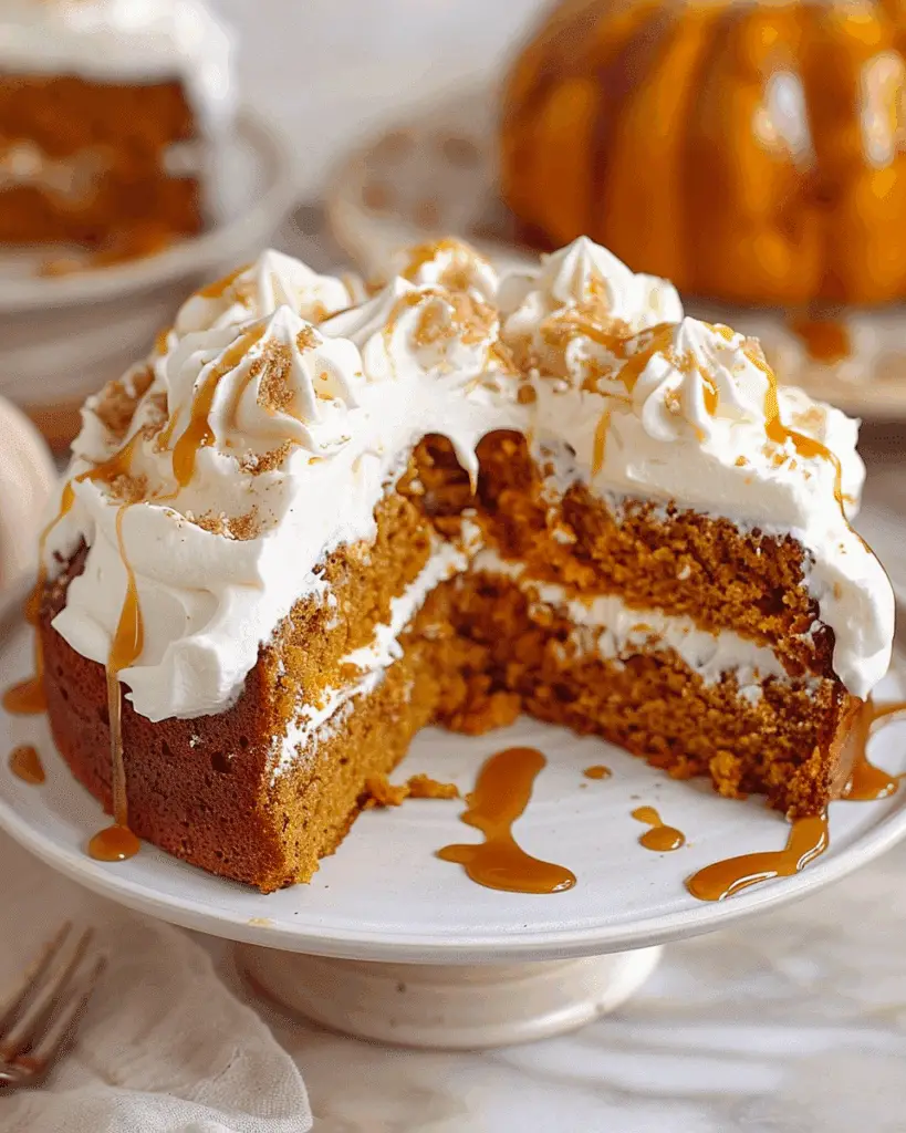 Pumpkin Cake with Whipped Cream Cheese and Maple Caramel