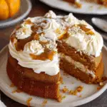 Pumpkin Cake with Whipped Cream Cheese and Maple Caramel