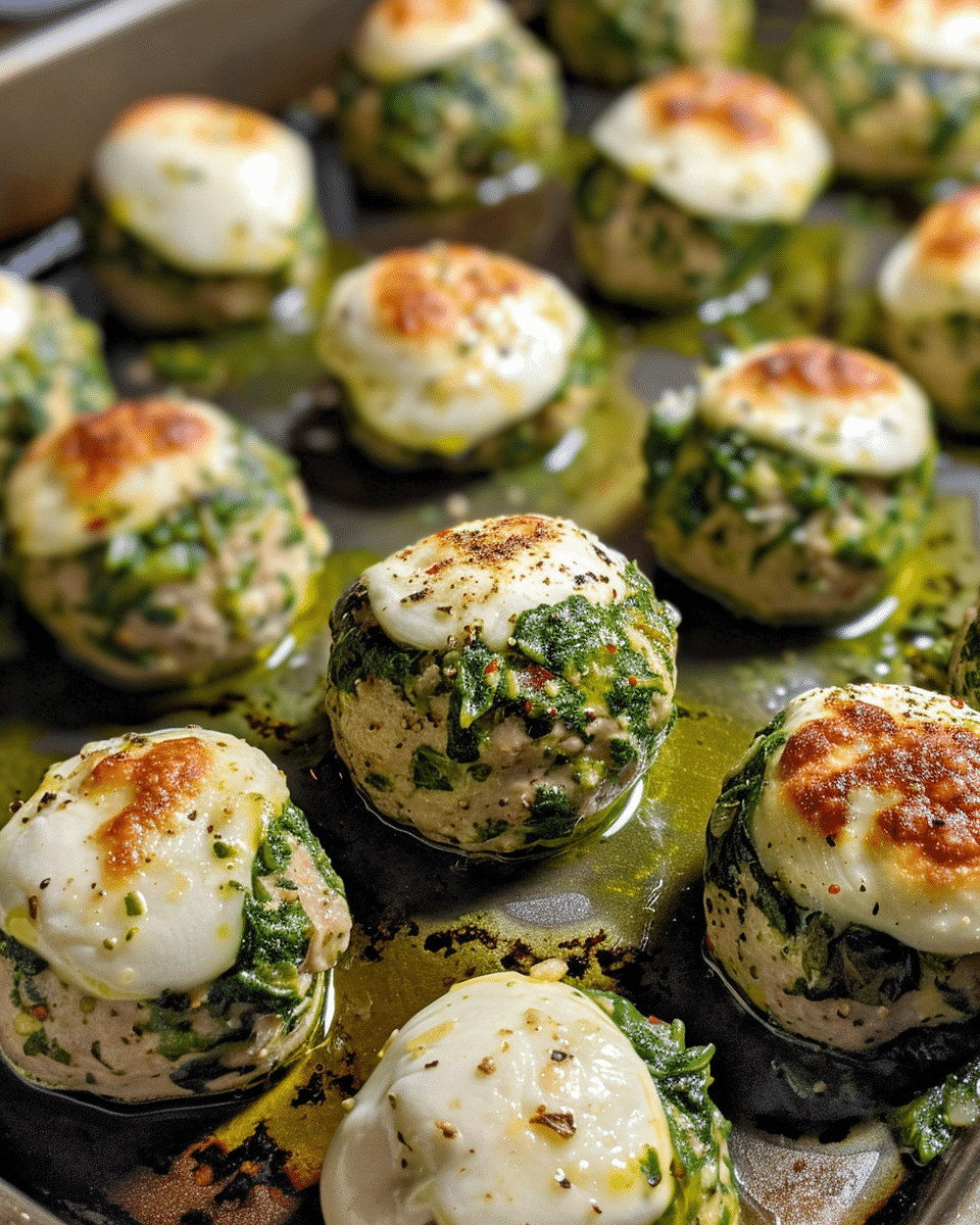 Spinach Garlic Meatballs Stuffed with Mozzarella