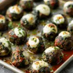 Spinach Garlic Meatballs Stuffed with Mozzarella