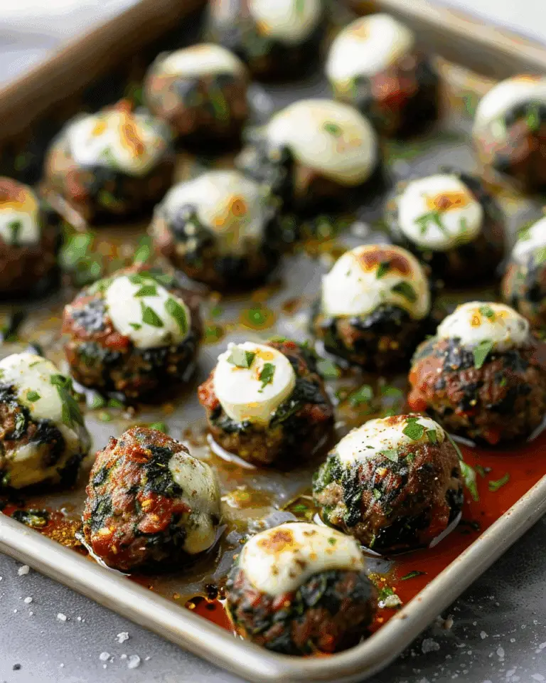 Spinach Garlic Meatballs Stuffed with Mozzarella