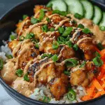 Fiery Bang Bang Chicken Rice Bowl with Crispy Chili Garlic Kick