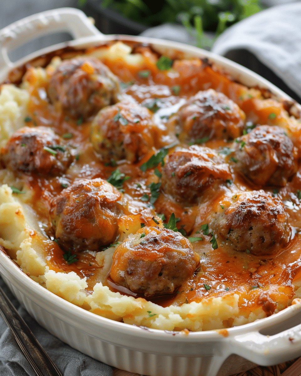 Meatball & Mashed Potato Bake