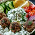 Greek Meatball Bowl with Tzatziki, Rice & Fresh Veggies
