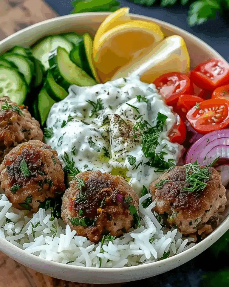 Greek Meatball Bowl with Tzatziki, Rice & Fresh Veggies