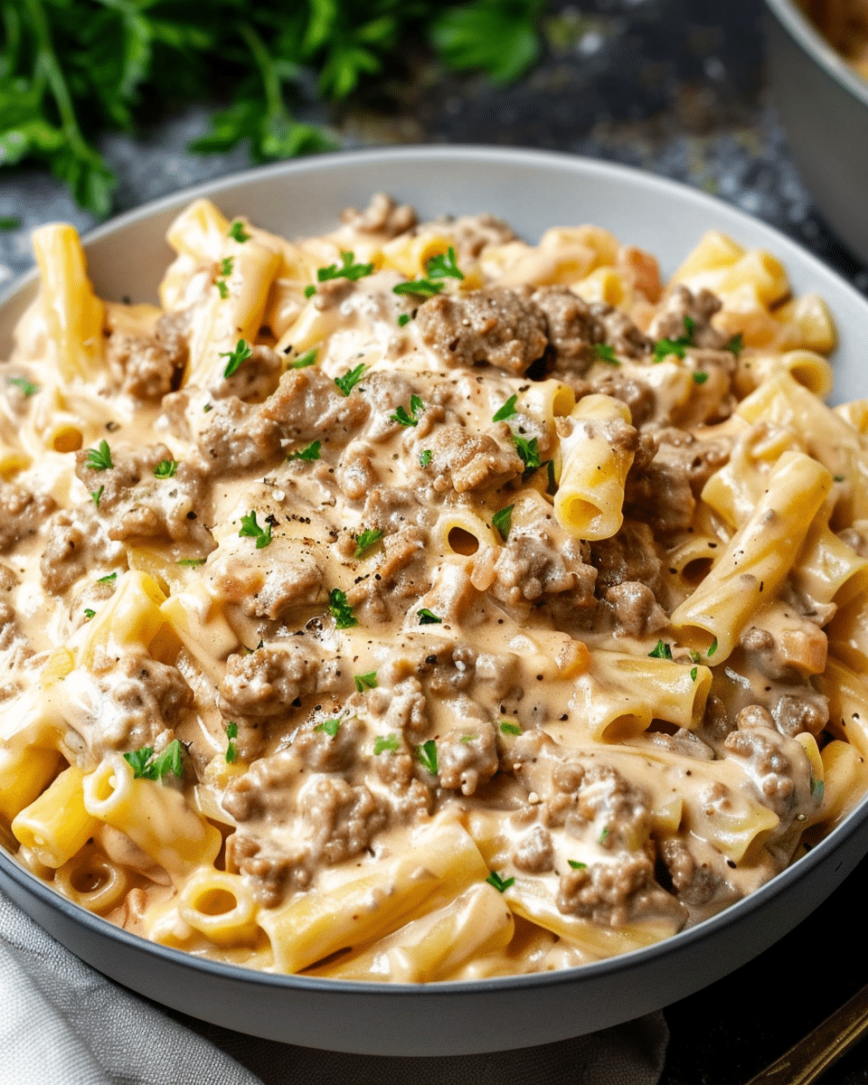High Protein Creamy Beef Pasta