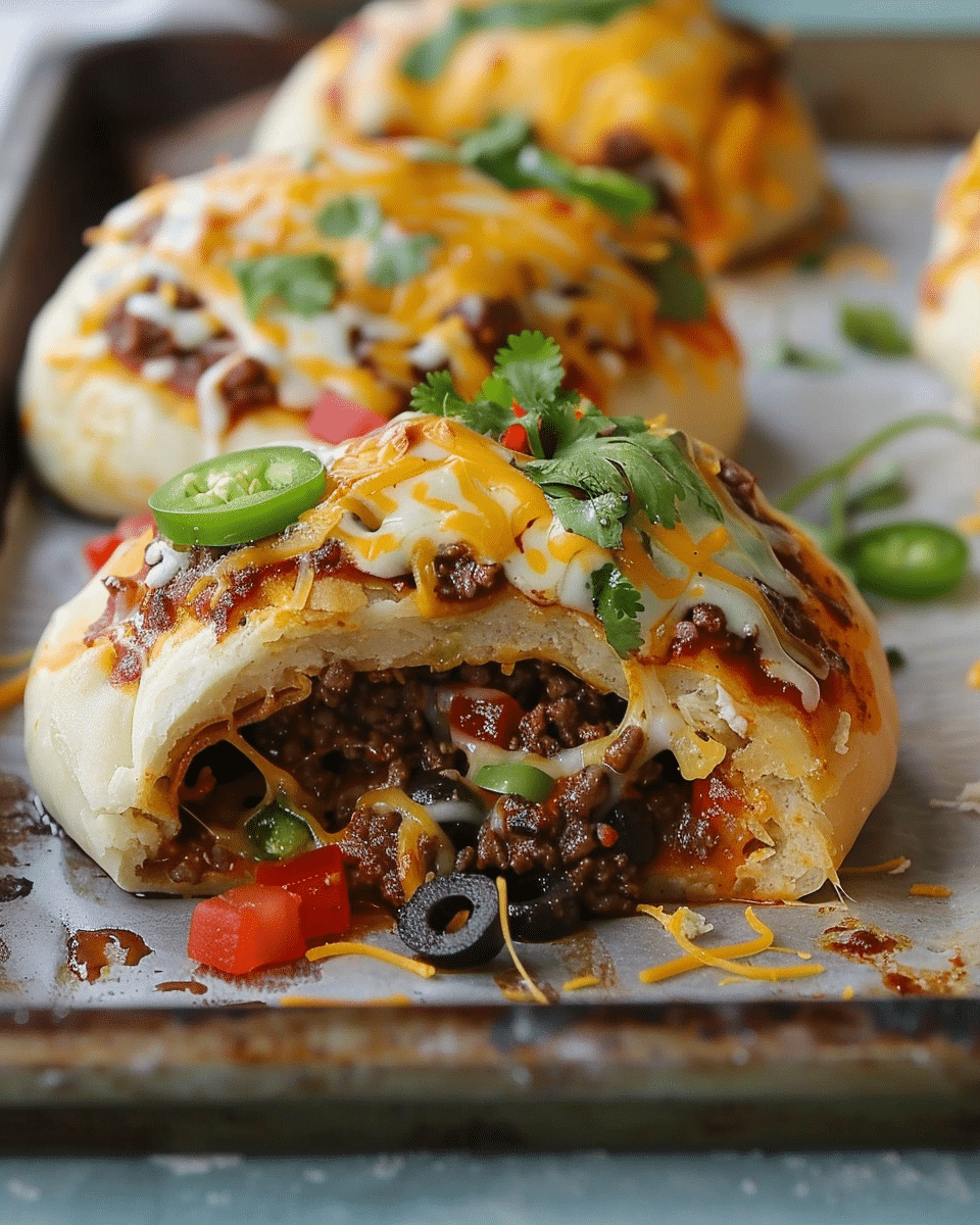 Loaded Taco Pizza Bombs With Queso Drizzle