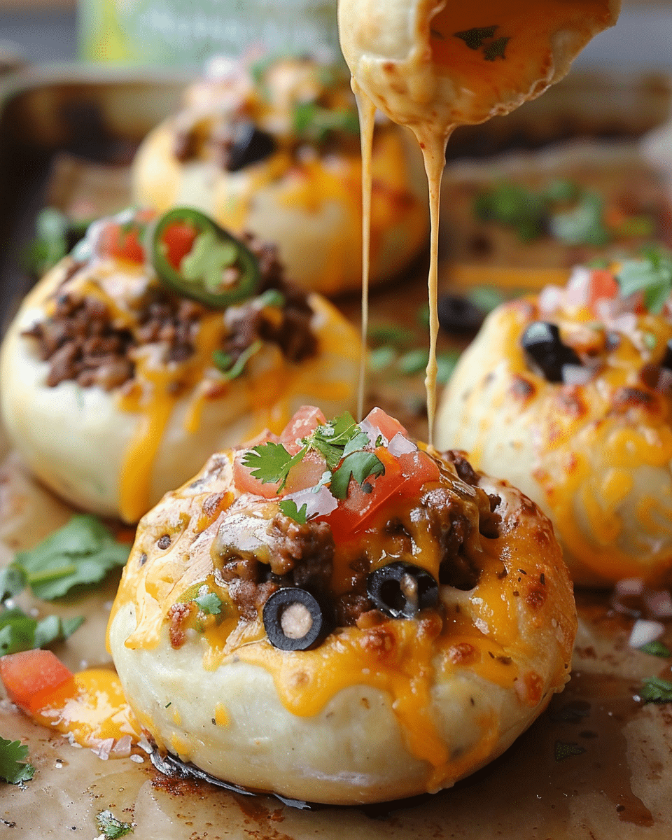 Loaded Taco Pizza Bombs With Queso Drizzle