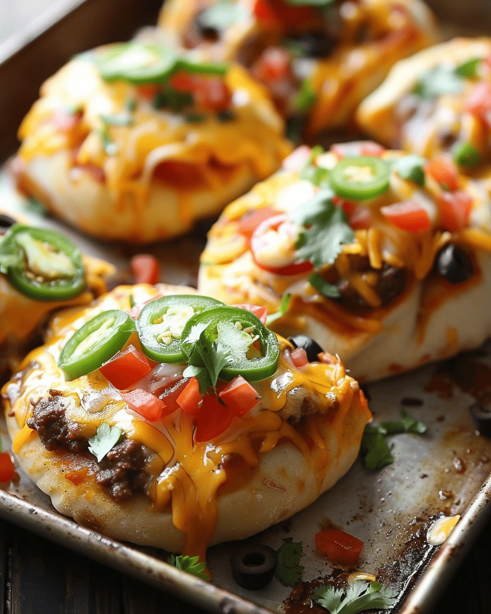 Loaded Taco Pizza Bombs With Queso Drizzle