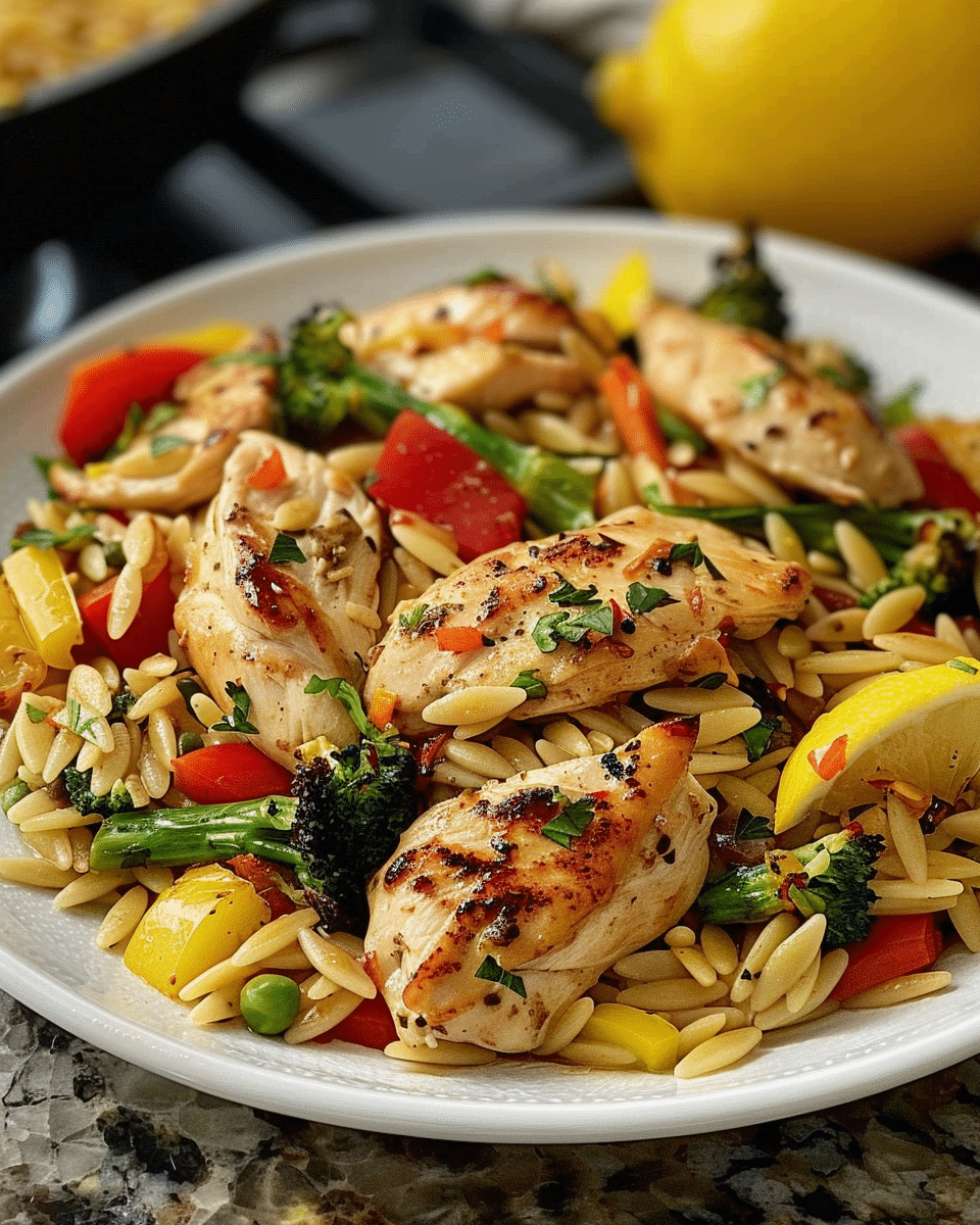 Lemon Chicken & Veggie Orzo Stir Fry