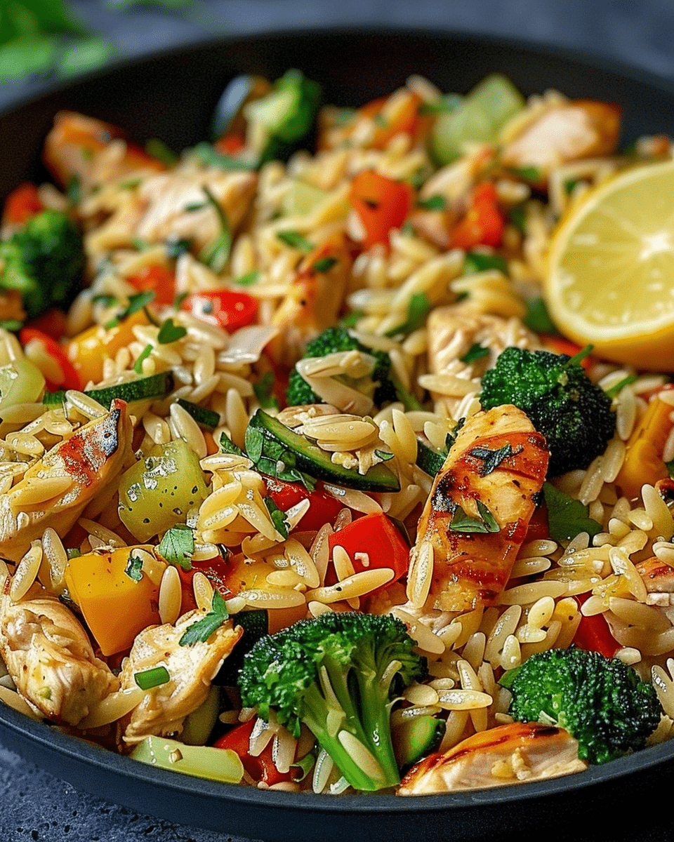 Lemon Chicken & Veggie Orzo Stir Fry
